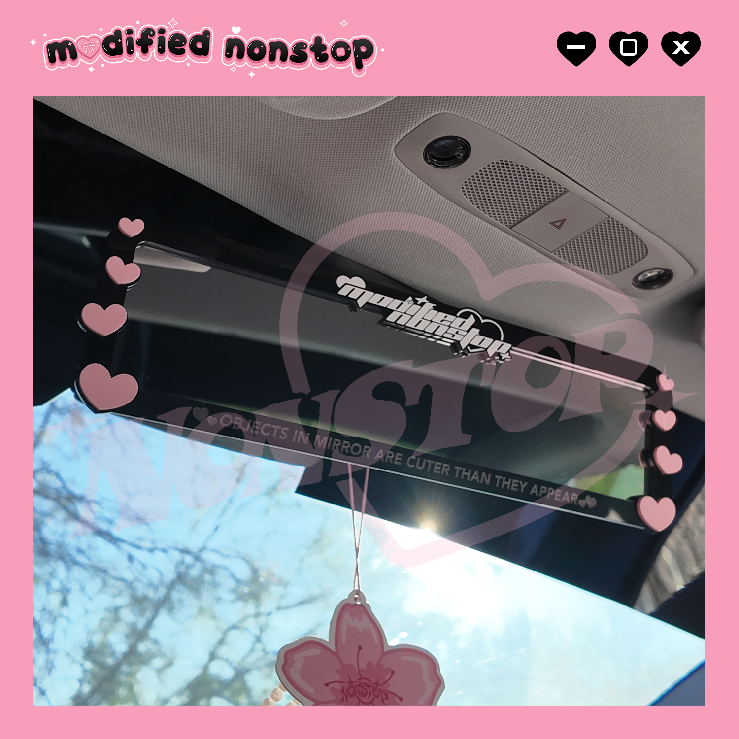 Black with Pink Hearts Clip-on Rear View Mirror