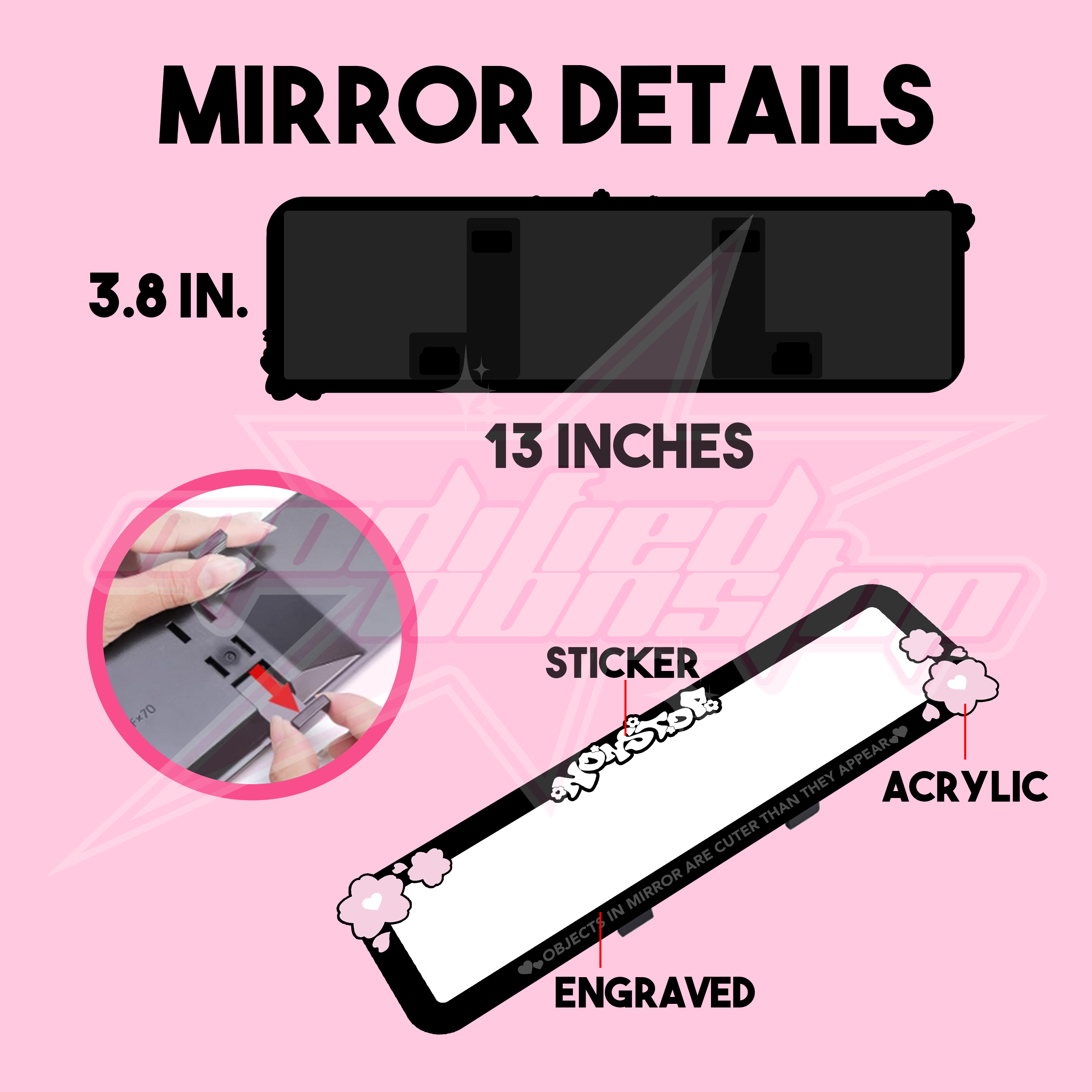 Pink Sakura Clip-on Rear View Mirror
