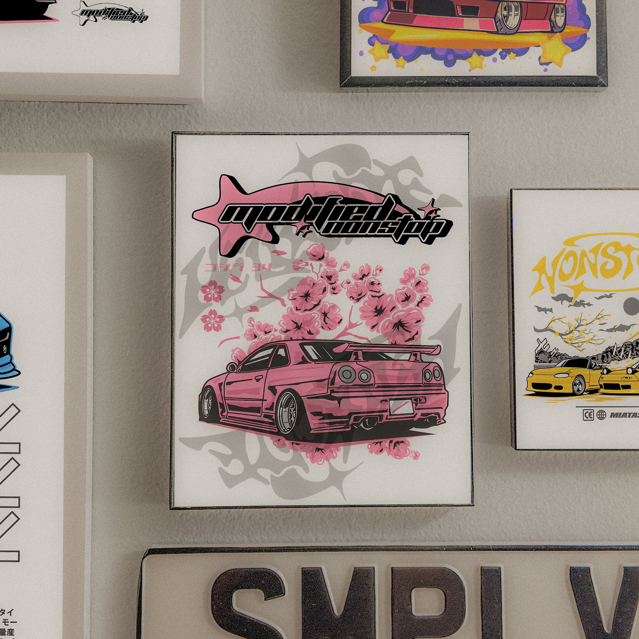 Pink R34 GTR Art Print